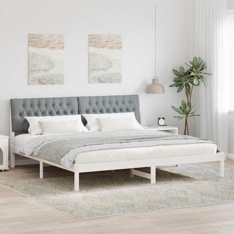 vidaXL Bettgestell mit gepolstertem Kopfteil Weiß 200 x 200 cm (1/5)