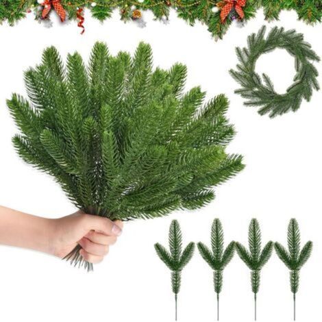 80 ramas de pino artificiales - ramas de pino artificiales - ramas artificiales - ramas de pino - hojas de pino - agujas de pino artificiales - para coronas de Adviento DIY (1/5)