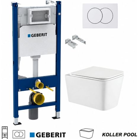 Pack WC Bastidor empotrado GEBERIT Duofix cisterna y pulsador Delta 01, blanco brillo. inodoro suspendido Trend Tornado de Koller Pool (1/4)