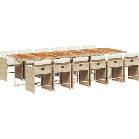 Maison Exclusive - 13-tlg. Garten-Essgruppe mit Kissen Beige Poly