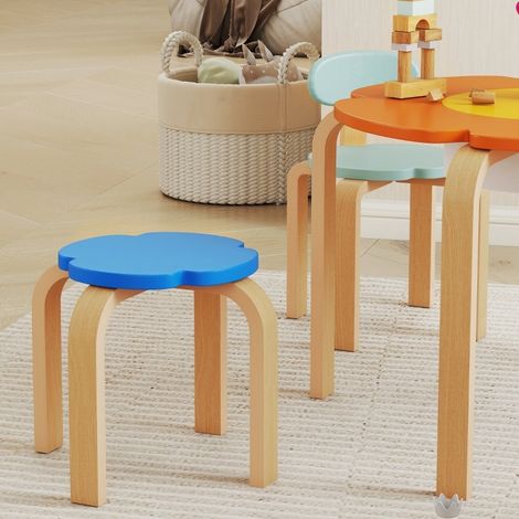Set tavolo e sedie per bambini, 5 pezzi, a forma di fiore, in legno, multicolore OKMYHOME (1/5)