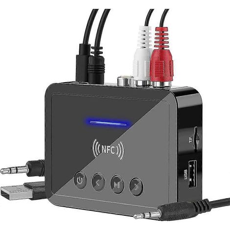 Émetteur-récepteur Bluetooth 5.0, radio FM stéréo, entrée auxiliaire, prise jack 3,5 mm, RCA, adaptateur audio Bluetooth sans fil NFC pour TV, PC et casque. (1/5)