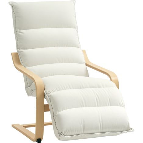 Curved Wooden Accent Chair, with Adjustable Footrest - Cream White