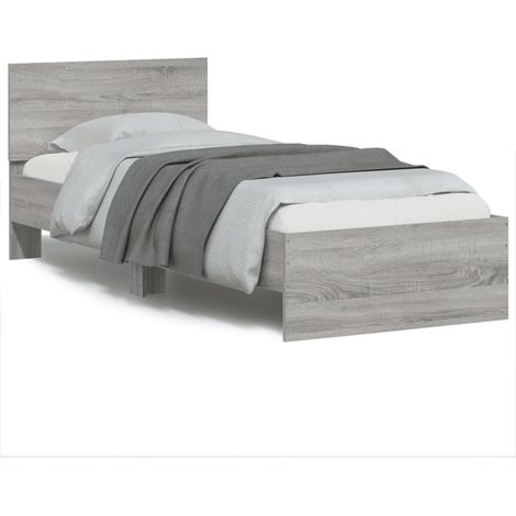 Bettgestell mit Kopfteil und LED-Leuchten Grau Sonoma 90x200 cm (1/5)