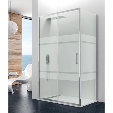 Paroi de douche frontal avec latérale fixe PRESTIGE verre sérigraphié Mesure frontal 117,4-120,4 / Mesure lat. fixe 66-69 (1/4)