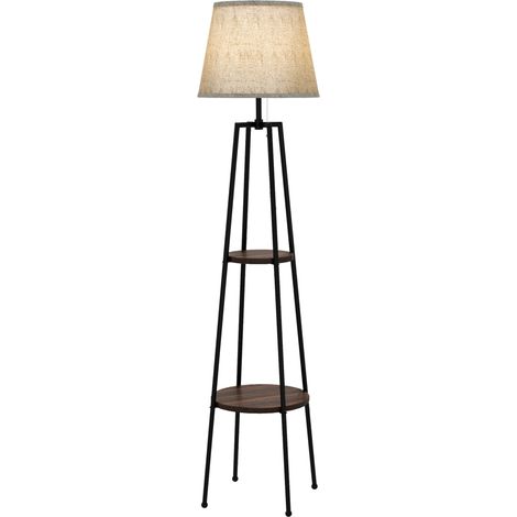 Lampada da Terra Ø42x166 cm in Metallo e MDF Nero e Marrone (1/5)