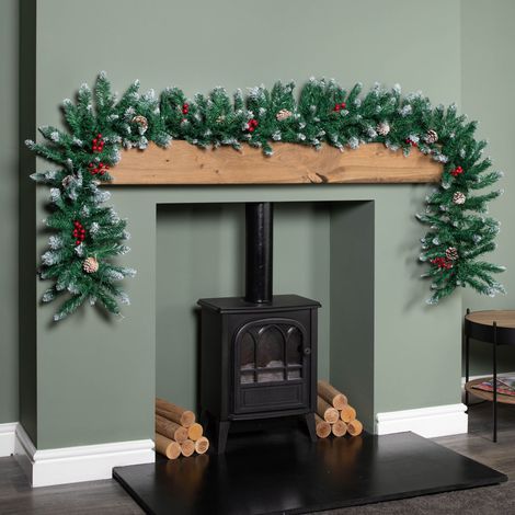 2.7m Snow Tipped Christmas Garland with Red Berries, Cones & Bullet Tips (1/5)