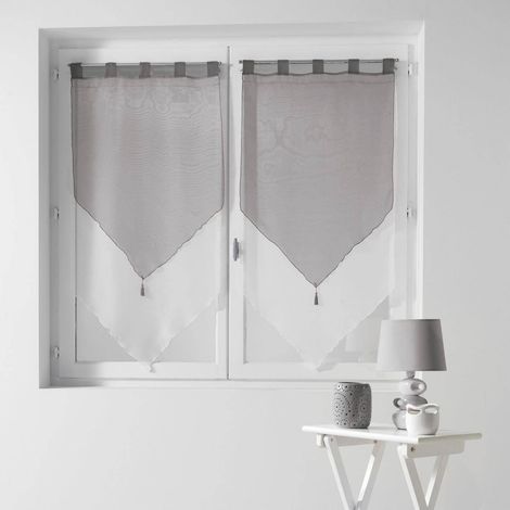 Kurze Gardinen DUO, mit Schlaufen und Fransen, Voile, 2er-Set