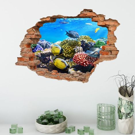 Sticker mural 3D Motif trou de mur ( poissons) (1/5)