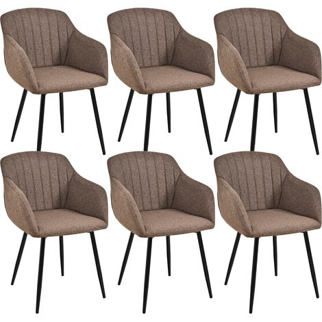 GOEURVANT Lot de 6 Chaises de Salle à Manger Marron Moka - Tissu Texturé, Design Ergonomique avec Accoudoirs, Rembourrage Épais, Pieds en Métal avec Patins Réglables, 150 kg