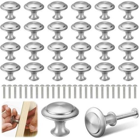 Lot de 25 poignées de meubles argentées, poignées de tiroir, poignées de porte rondes, poignées rondes en acier inoxydable pour armoires, cuisine, chambre d'enfant (1/5)