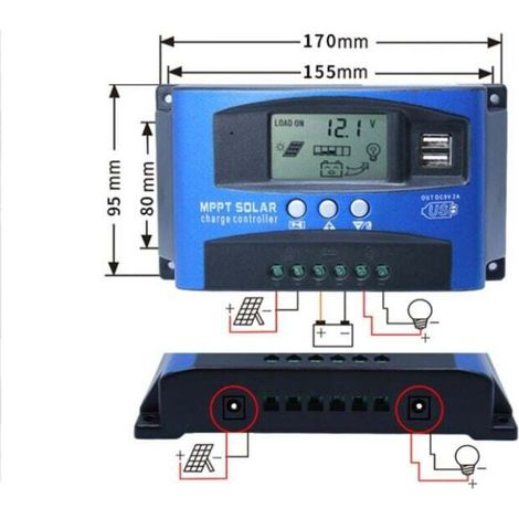 Contrôleur de charge solaire MPPT 40A, régulateur de batterie intelligent de contrôleur de batterie de panneau solaire USB 12V 24V avec écran LCD(40A) (1/4)