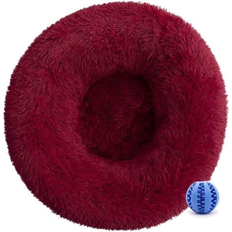 Burgundy 40CM Plush Haustierbett - Runde waschbare Kuscheldecke für Hunde und Katzen, weicher Tierbegleiterkorb