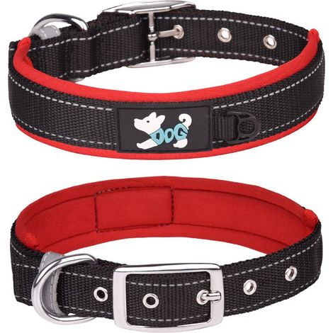 Collier pour chien, collier pour chien moyen et grand, collier pour animal de compagnie doublé en néoprène réfléchissant,rouge (1/4)
