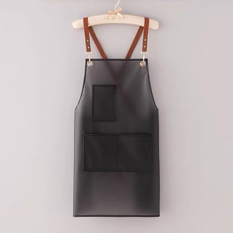 Küchenschürze für Damen, transparente, wasserdichte Schürze mit Taschen, Schürze mit gekreuztem Rückenteil, verstellbare Kochschürze, Spülschürze – Schwarz (1/5)