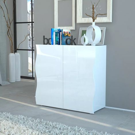 Web Furniture - Mobile Moderno Multiuso Onda 2 Ante - Bianco Lucido - 81x90x40 cm (1/5)