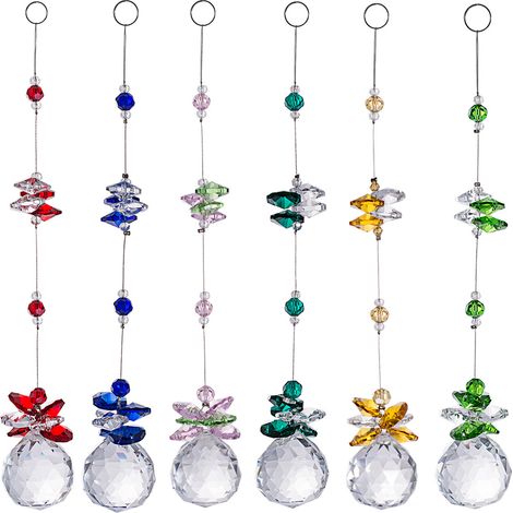 Lot de 6 Boule de cristal, Pendentif prisme, Verre brillant, Créateur arc-en-ciel, Décoration fenêtre voiture jardin (1/5)