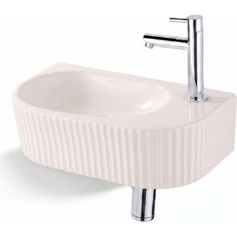 QeramiQ Fuente Lavabo pour WC - 40x22x12 cm - nervure - demi-rond - trou de robinet de Lavabo pour WC a droite - ceramique - robinet de Lavabo pour WC (1/5)