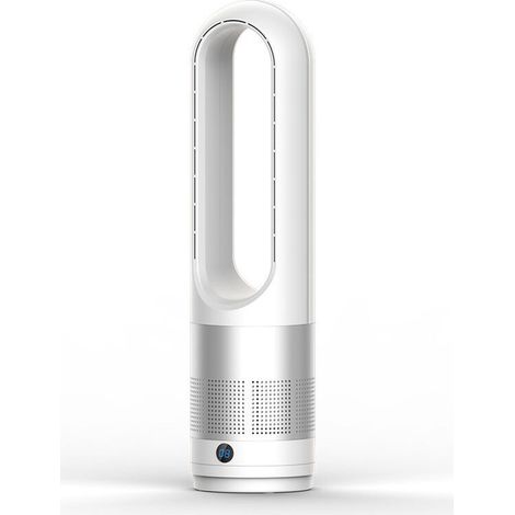 Ventilateur tour sans pales à 8 vitesses – télécommande – minuterie 8 heures – fonctionnement silencieux, blanc argenté (1/5)