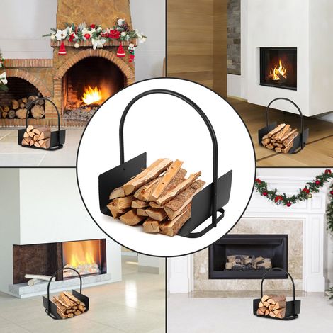 Jiubiaz Supporto legna camino portatile, 40 x 30 x 50 cm, cesto in ferro nero con base stabile e manico rotondo removibile (1/5)