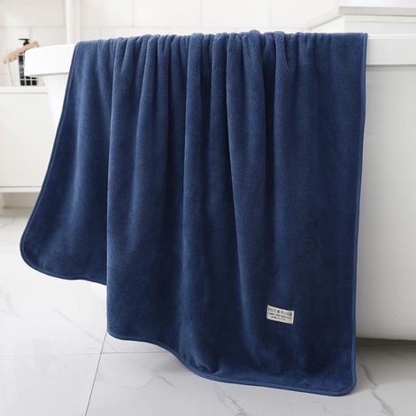 Serviette de Bain en Velours Corail Séchage Rapide 70 x 140 cm, Serviette de Bain Absorbante Super Douce pour Salle de Bain, Drap de Bain en Microfibre Extra Large (Bleu Foncé) (1/3)