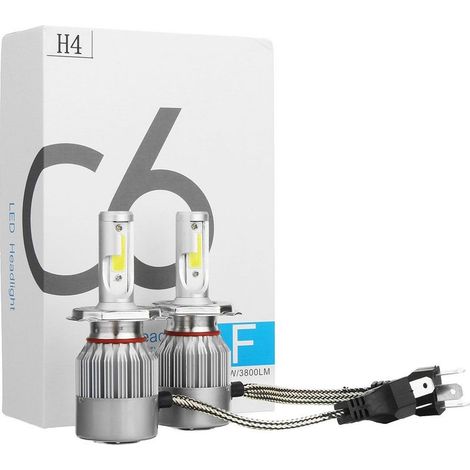 2er-Pack LED-Scheinwerferlampen für Autos und Motorräder – COB H4 C6-Lampen, 7600 lm, 36 W, 6000 K – weißes Licht (1/5)