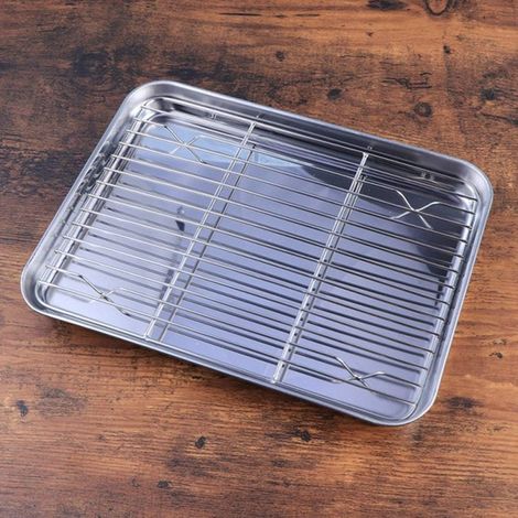 Grille rectangulaire en acier inoxydable pour barbecue ou pâtisserie – Égouttoir, grille de refroidissement ou plateau de cuisson (S) (1/4)