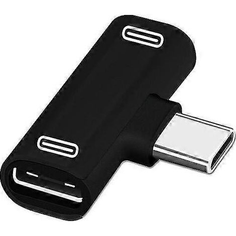 Répartiteur USB-C 2 en 1 : connecteur mâle Type C vers double connecteur femelle Type C pour chargeur de casque - Noir (1/5)