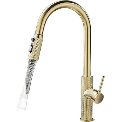 Robinet de cuisine Robinet de cuisine en laiton gris bronze, robinet extractible, évier Jitchen universel 360 rétractable, robinet d'évier d'eau chaude et froide(Nickel Gold) (1/5)