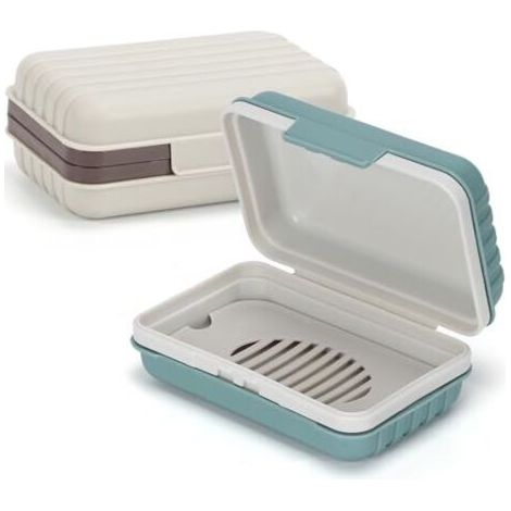 2 Pièces Boîte à Savon avec Couvercle, Boîte à Savon Voyage Portable, avec Plateau d’Égouttage, Porte Savon Voyage Étanche et Antifuite pour Douche et Extérieur (Vert et Blanc) (1/5)