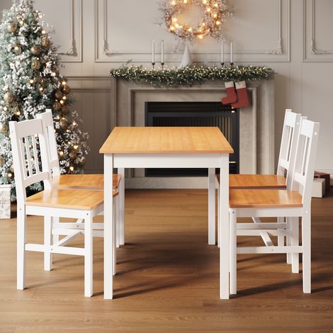 ELEGANT Solid Wooden Dining Table and 4 Chairs Natural Pine Set Dining Kitchen Furniture , Honey (1/10)