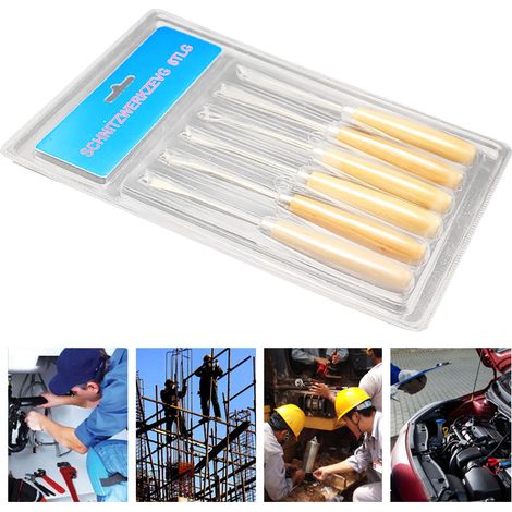 Set mit 6 Holzbeiteln Nr. 45, professionelle Schnitzbeitel aus gehärtetem Kohlenstoffstahl, Handwerkzeuge für die Holzbearbeitung und Schnitzerei (1/5)