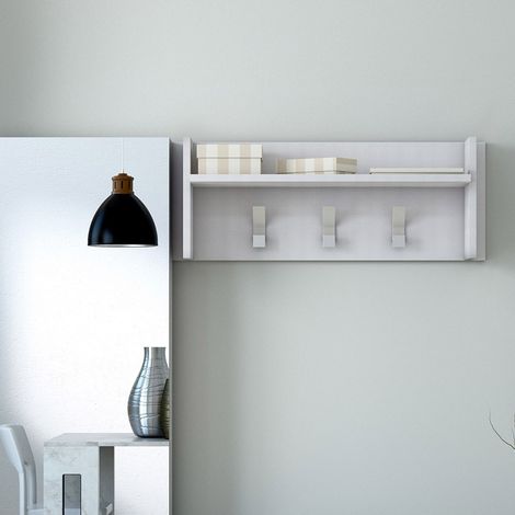 Kleiderbügelpaneel mit großer Ablage und 3 Haken weiß (1/5)