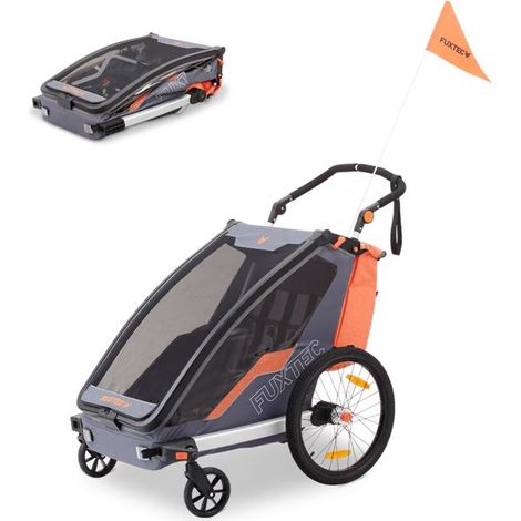 Remorque vélo - FUXTEC Sport Cruiser - charge max. 45kg, 2 ceintures 5 points, Enfants Poussette Pliable (1/5)