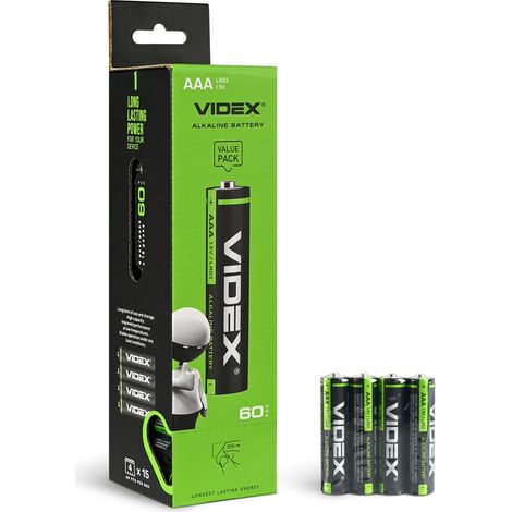 Batterie alcaline Videx LR03/AAA, 4 pezzi x 15 confezioni, termoretraibili. (1/2)