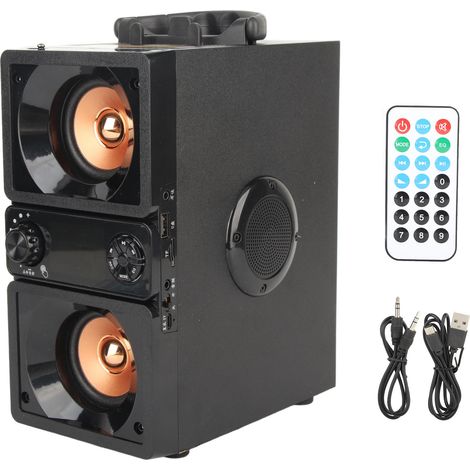 Caisson de basses Bluetooth mini, enceinte sans fil multifonction 4 haut-parleurs large bande à aimant puissant avec télécommande (1/5)