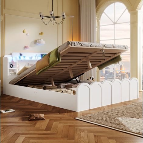 lit adulte rangement hydraulique 140x200 bois blanc OKMYHOME (1/5)