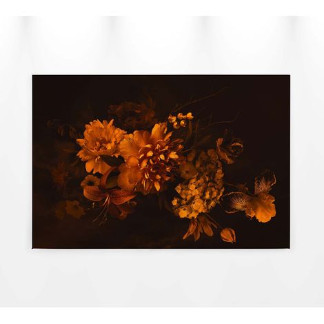 Tableau fleur moderne orange & noir | Tableau sur toile style anglais motif fleur sur fond noir | Tableau coloré deco salon - 0,9 x 0,6 m (1/5)