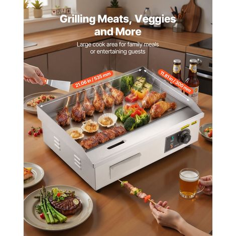 Gril électrique 3200W, plaque de cuisson professionnelle pour snacks 535×300mm, acier inoxydable (enveloppe extérieure), plaque de… (1/5)