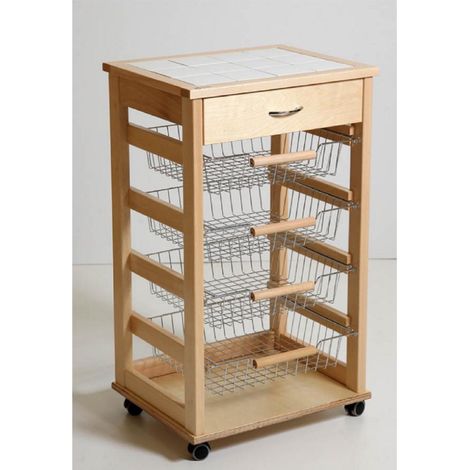 Carrello Cucina Portafrutta con Cassetto Portaoggetti NATURALE (1/2)