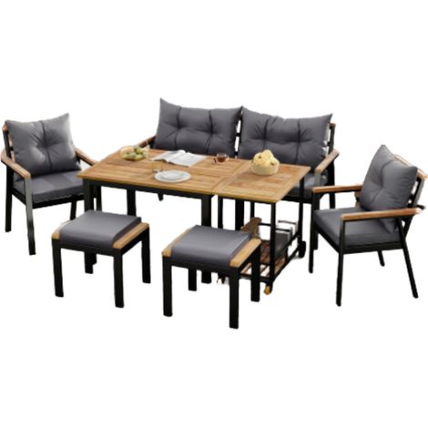 Salon de Jardin Bois Massif Canapé et Chaises Ensemble Mobilier Extérieur Terrasse Balcon Stable Durable Résistant Naturel (1/5)