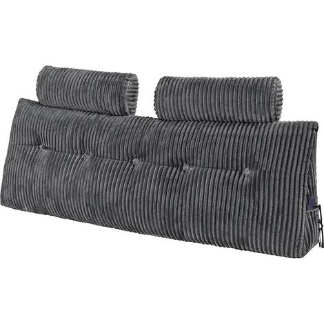 Coussin de Lecture avec 2 Poches latérales et 2 appuis-tête, Coussin tête de lit, Oreiller en Flanelle Lavable, Soutien Dorsal pour Lire, Jouer, se Reposer et Travailler, Gris (1/5)