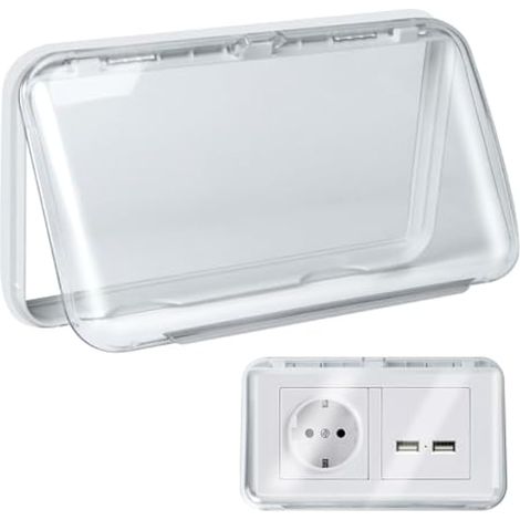 Cache-prise, boîtier étanche type 86, double cache-interrupteur, cache-prise autocollant pour salle de bain, cuisine, chambre, extérieur, 2 pièces, transparent (1/4)