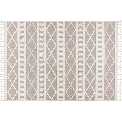 Elma - tapis rectangulaire motif géométrique - taupe et blanc - taupe/blanc (1/5)
