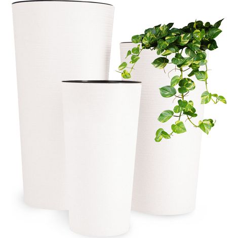 KADAX Bio-Blumentopf Set, mit Einlage, 19+25+30 cm, Weiß (1/5)
