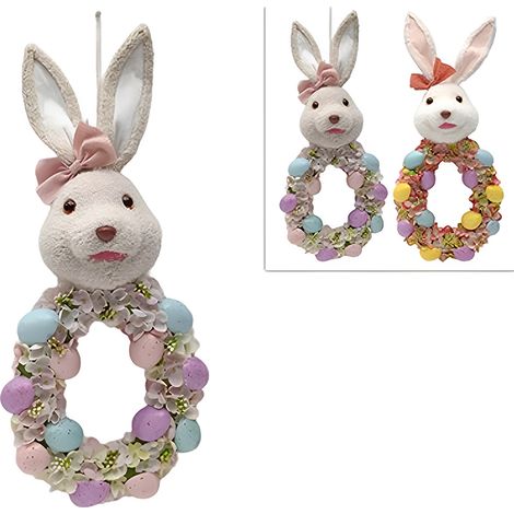 Ghirlanda con faccia Coniglio di pasqua fiori e uova decorazioni pasquali dietro porta arredo casa 58 cm (1/4)
