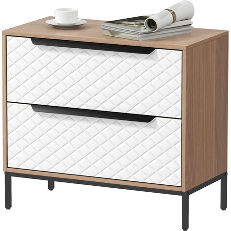 Rangement Rober avec 2 tiroirs en tissu à motif diamant, naturel et blanc (1/5)