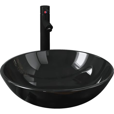 Lavabo de bain avec robinet et drain à poussoir Verre trempé
