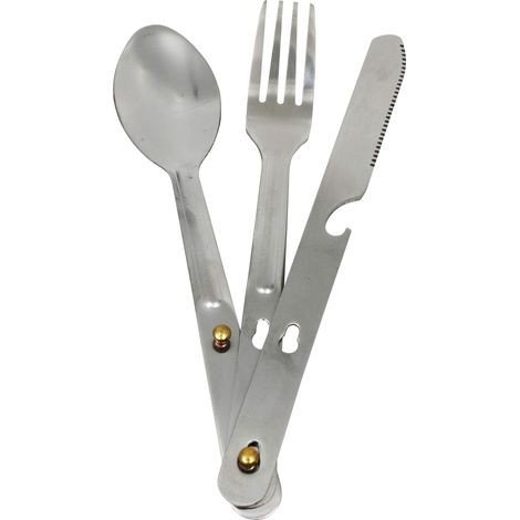 Couverts 3 pièces en inox avec agrafe en Inox - Longueur 16,3 cm, Argenté (1/2)