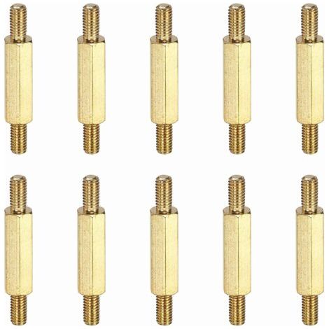 BUNTHAUS Lot de 10 écrous à double extrémité en cuivre, M3x6+15+6 mm, filetage mâle mâle à double extrémité, tête hexagonale, vis à filetage droit/gauche (1/5)